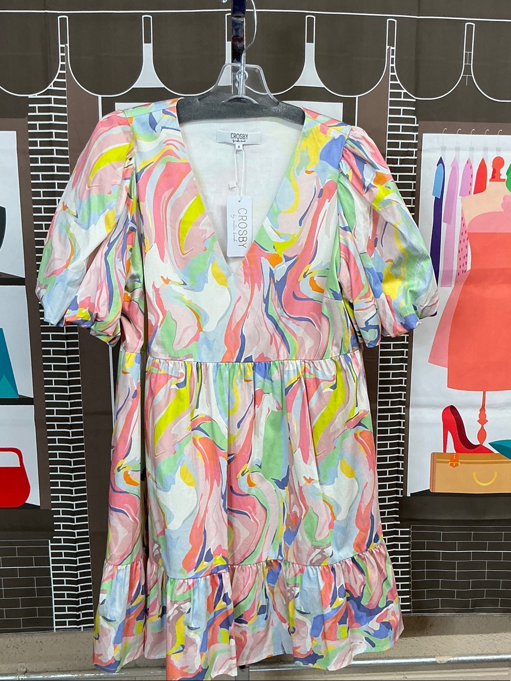 Crosby by Mollie Burch Pastel Swirl Short Sleeve Dress Size Medium #2259